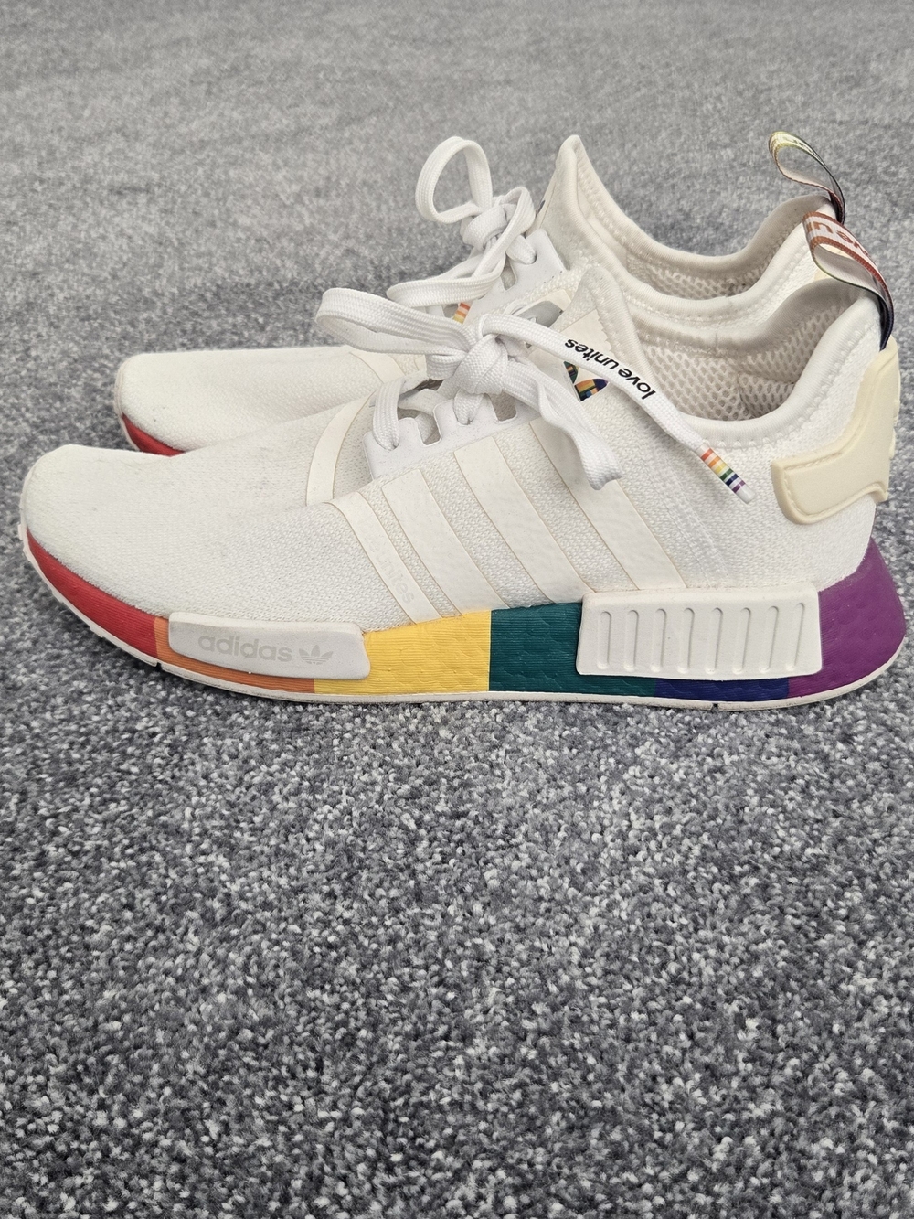 Adidas NMD R1 Pride Edition White Sneakers with Rainbow Midsole